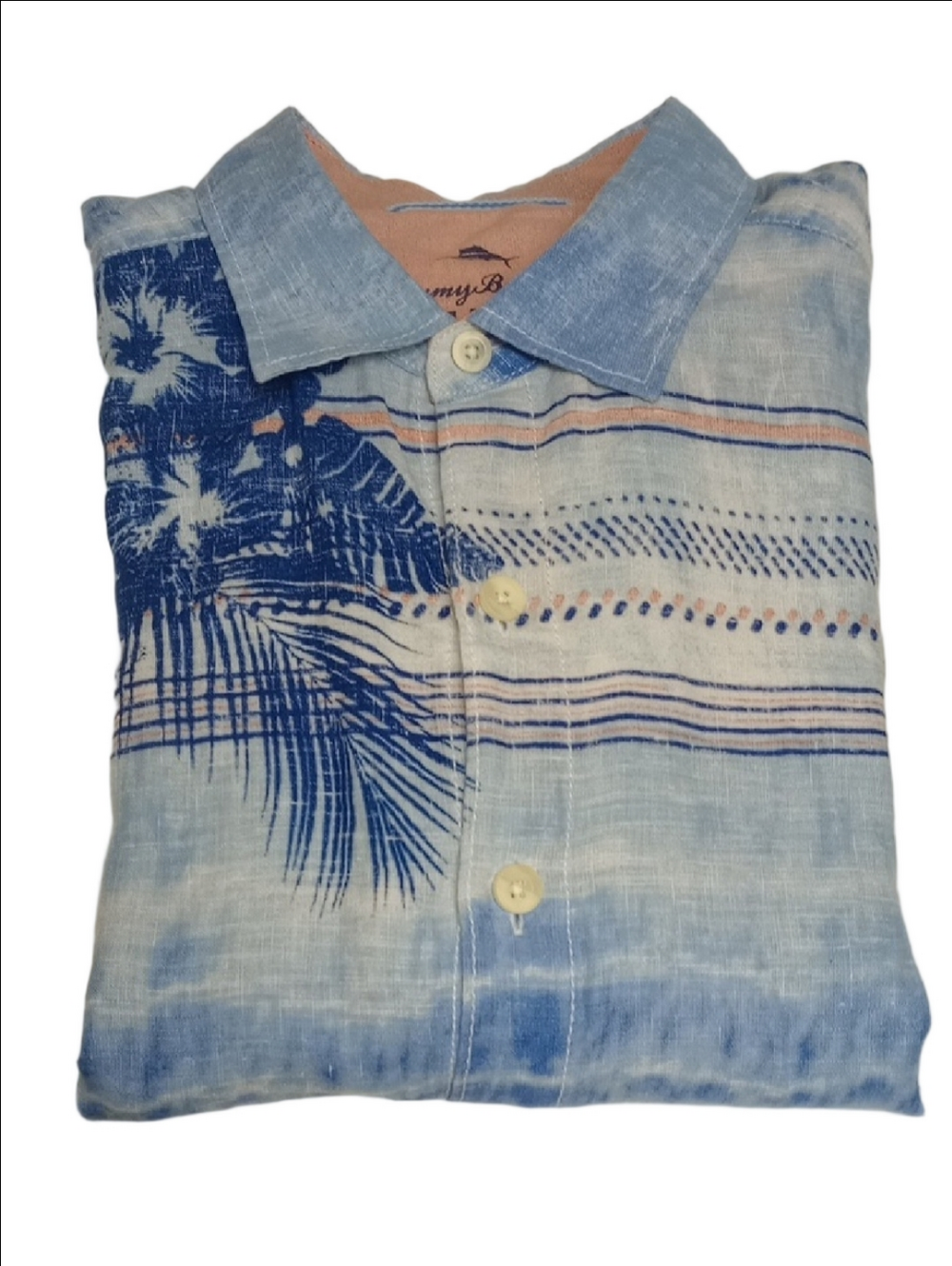 🆕 TOMMY BAHAMA RELAX LINEN BLUE & WHITE STRIPES LONG SLEEVE MENS FLORAL SHIRT - Picture 11 of 12